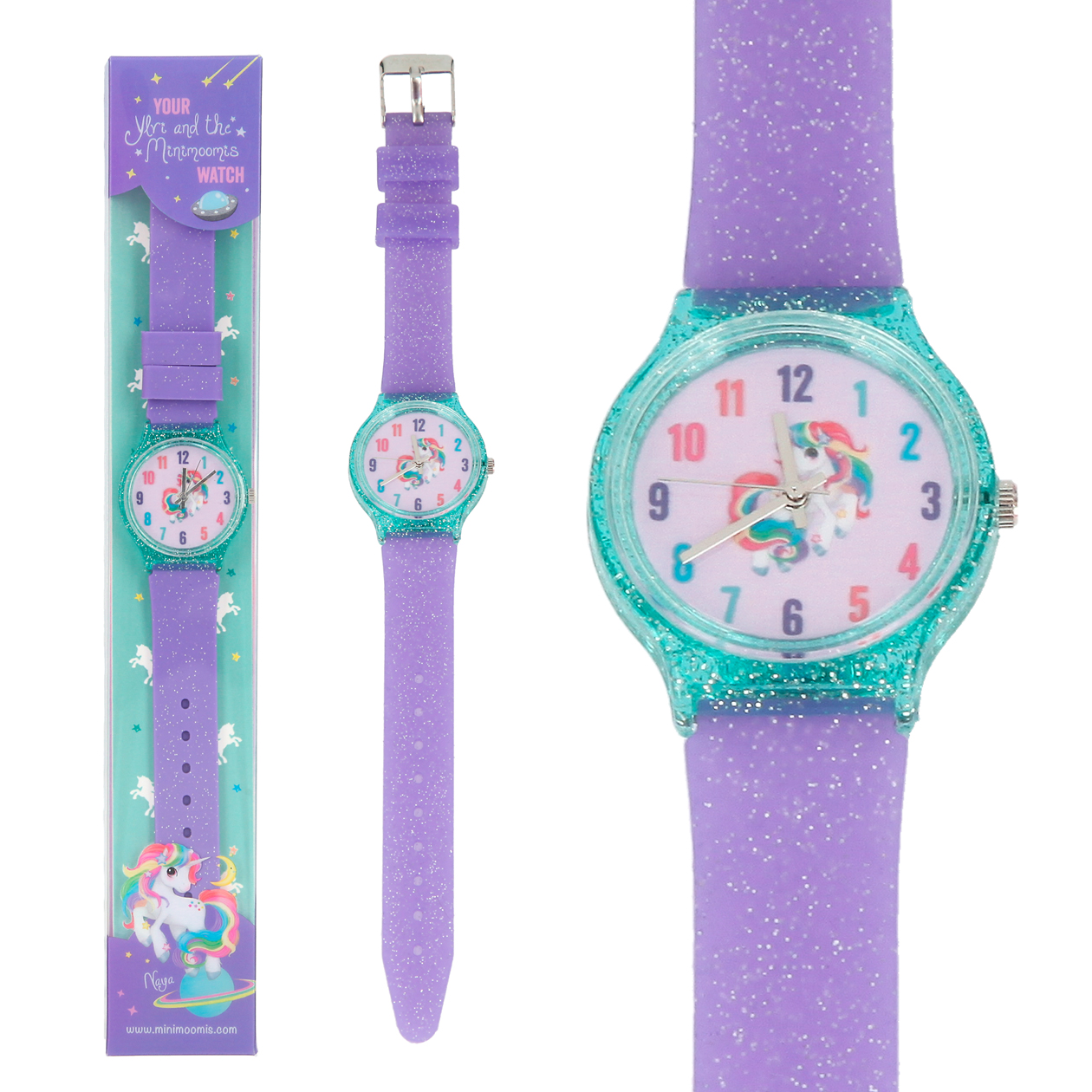  Ylvi & the Minimoomis Silikon-Armbanduhr 6945 Lila-Glitzer