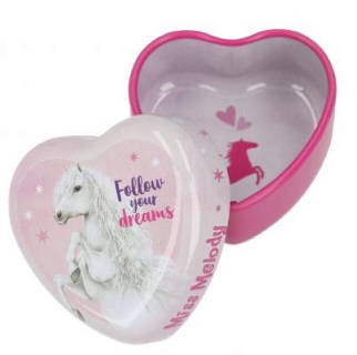 Miss Melody Blechdöschen Milchzahndose 10382  Herz - Rosa - Schimmel - Follow your dreams