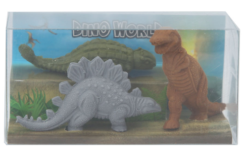 Dino World Dino-Radierer Set 11902  Blauer Hintergrund - T-Rex Braun