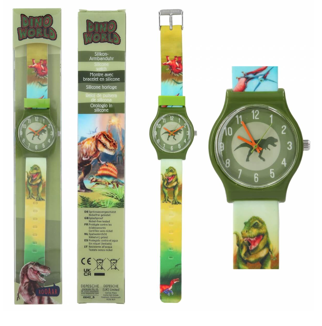 Dino World Silikon-Armbanduhr 6642 Grüner T-Rex