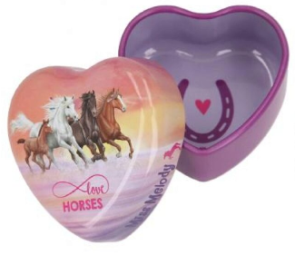 Miss Melody Blechdöschen Milchzahndose 10382 Herz - Pferde - love Horses