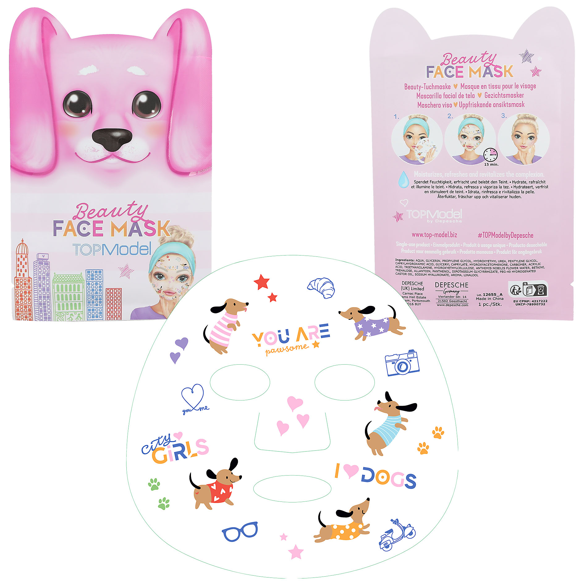 TOPModel Beauty Tuchmaske City Girls 12655 Schlappohr Hund Pink TOPModel Beauty Tuchmaske City Girls 12655 Schlappohr Hund Pink